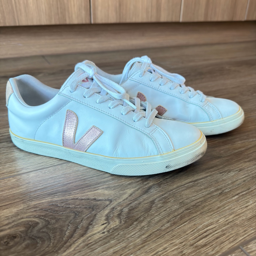 Veja Esplar Women's White Sneakers With Rose Gold Accents